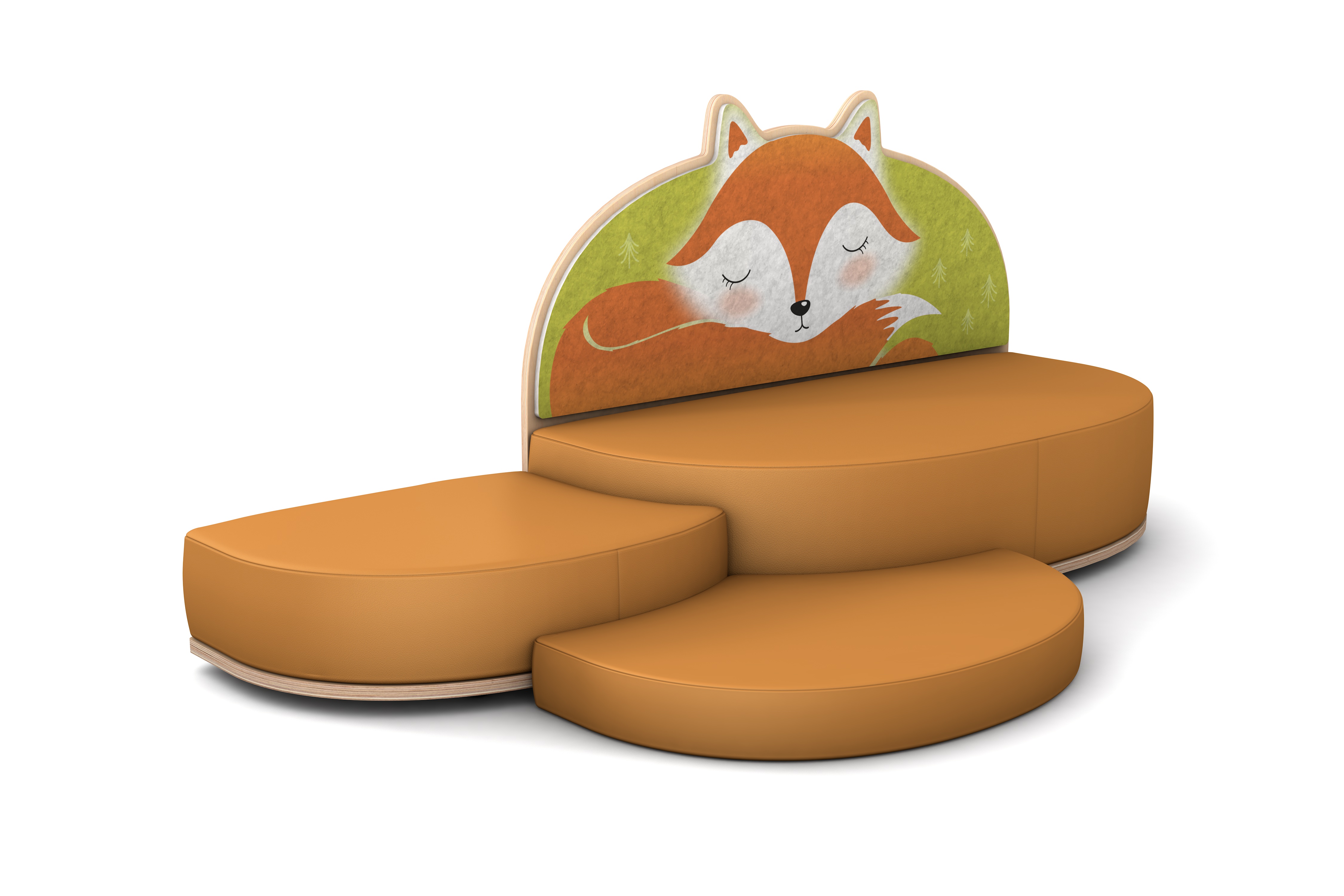 FantasiaAakustikaA Fuchs Sofa mit Anstellhocker und Bodenmatte links